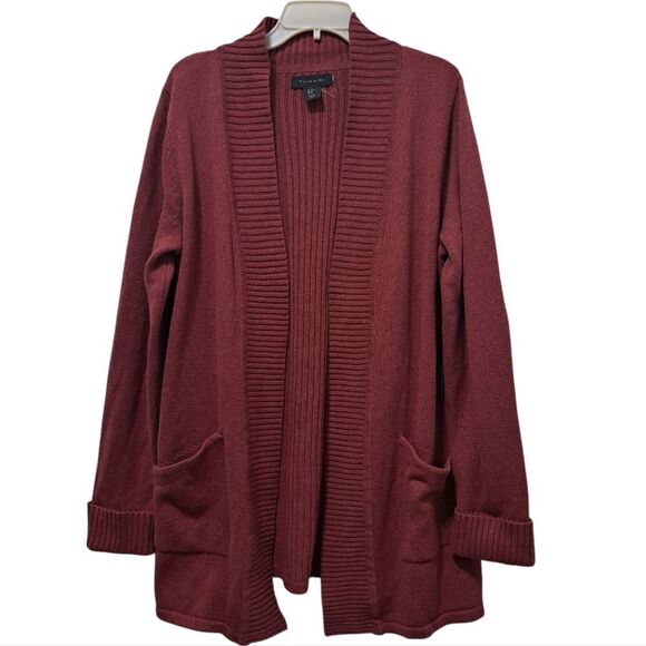 Tahari Open Front Cotton Blend Lagenlook Knit Sweater Burgundy Size XL NWT - Picture 3 of 15